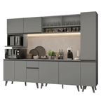 Armário de Cozinha Completa 280 cm Cinza Nice Madesa 02