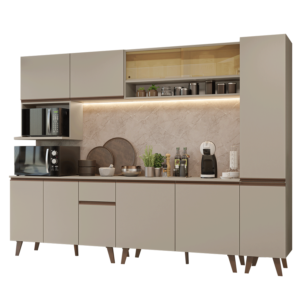 Armário de Cozinha Completa 280 cm Crema Nice Madesa 03