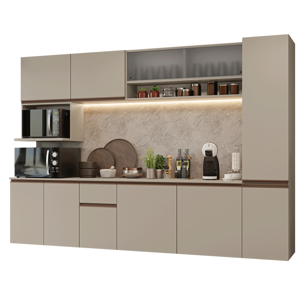 Armário de Cozinha Completa 280 cm Suspensa Crema Nice Madesa 04
