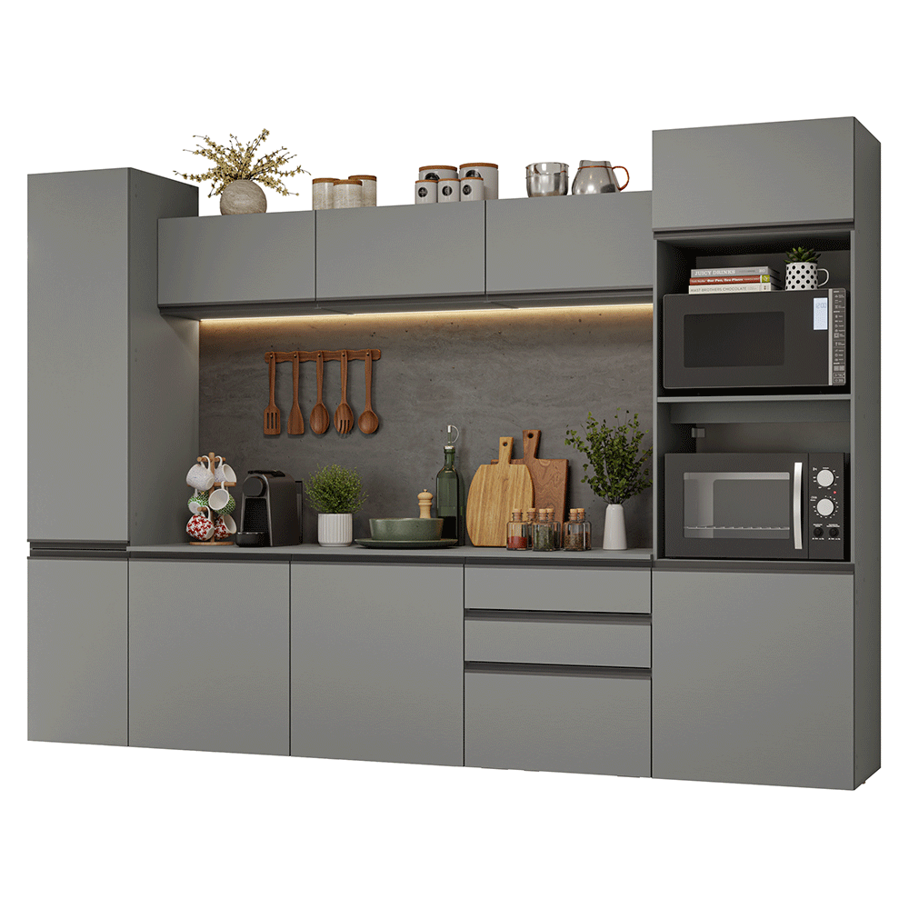 Armário de Cozinha Completa 280cm Suspensa Cinza Nice Madesa 06
