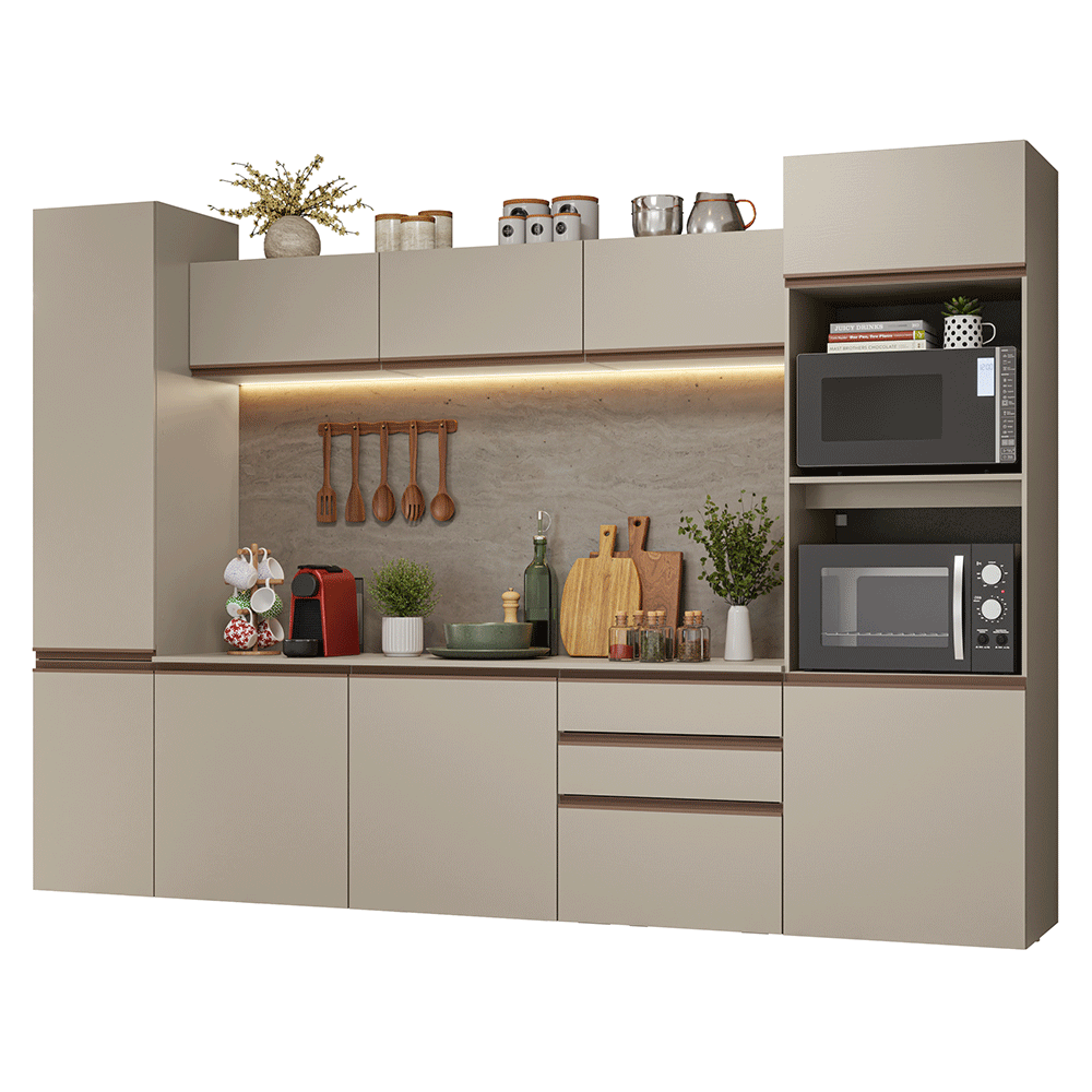 Armário de Cozinha Completa 280cm Suspensa Crema Nice Madesa 06