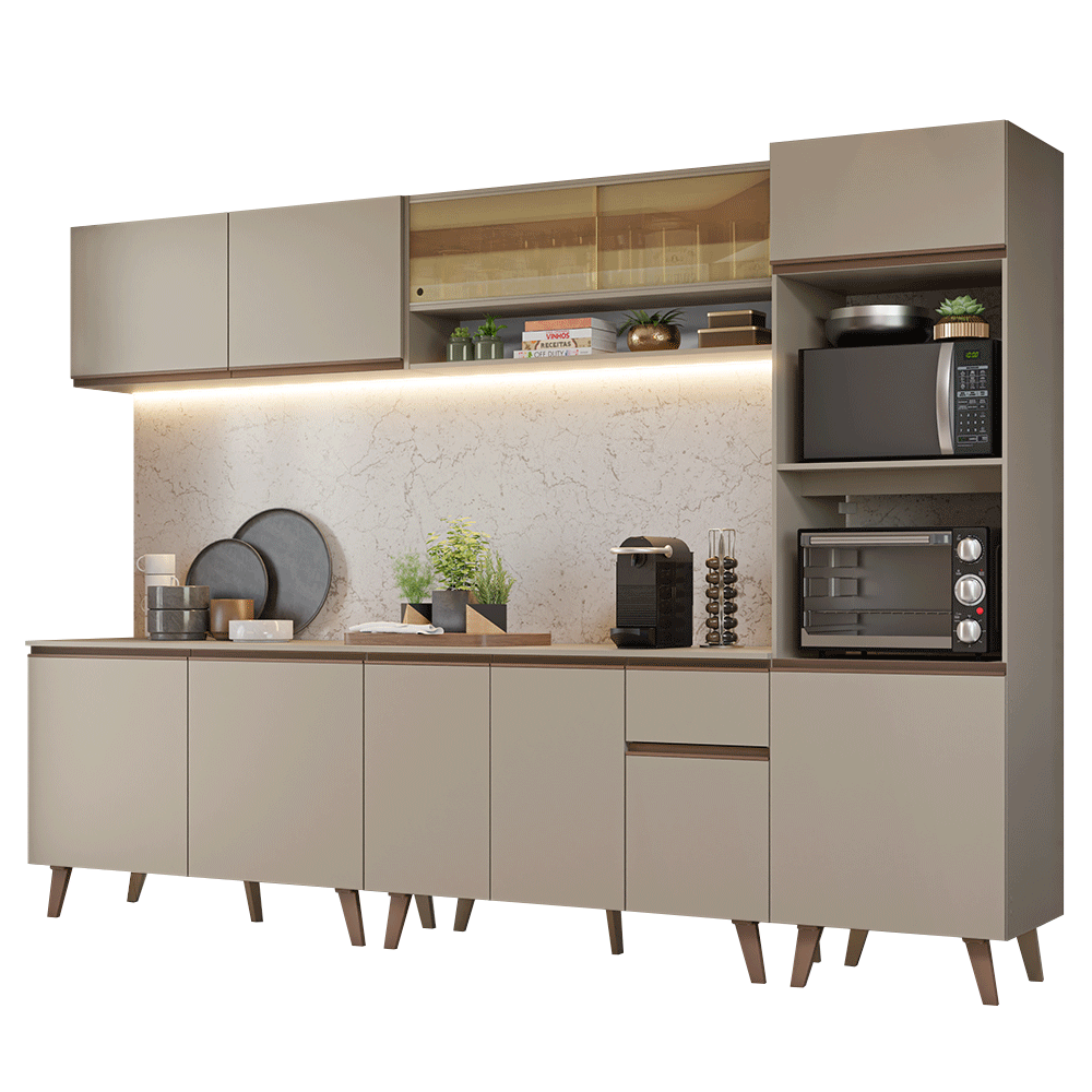 Armário de Cozinha Completa 300 cm Crema Nice Madesa 01