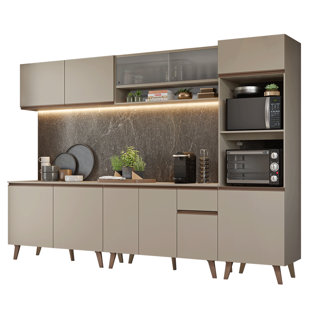 Armário de Cozinha Completa 300 cm Crema Nice Madesa 02