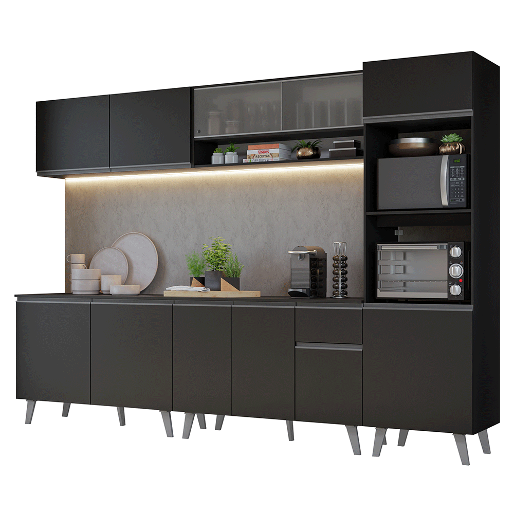 Armário de Cozinha Completa 300 cm Preto Nice Madesa 02