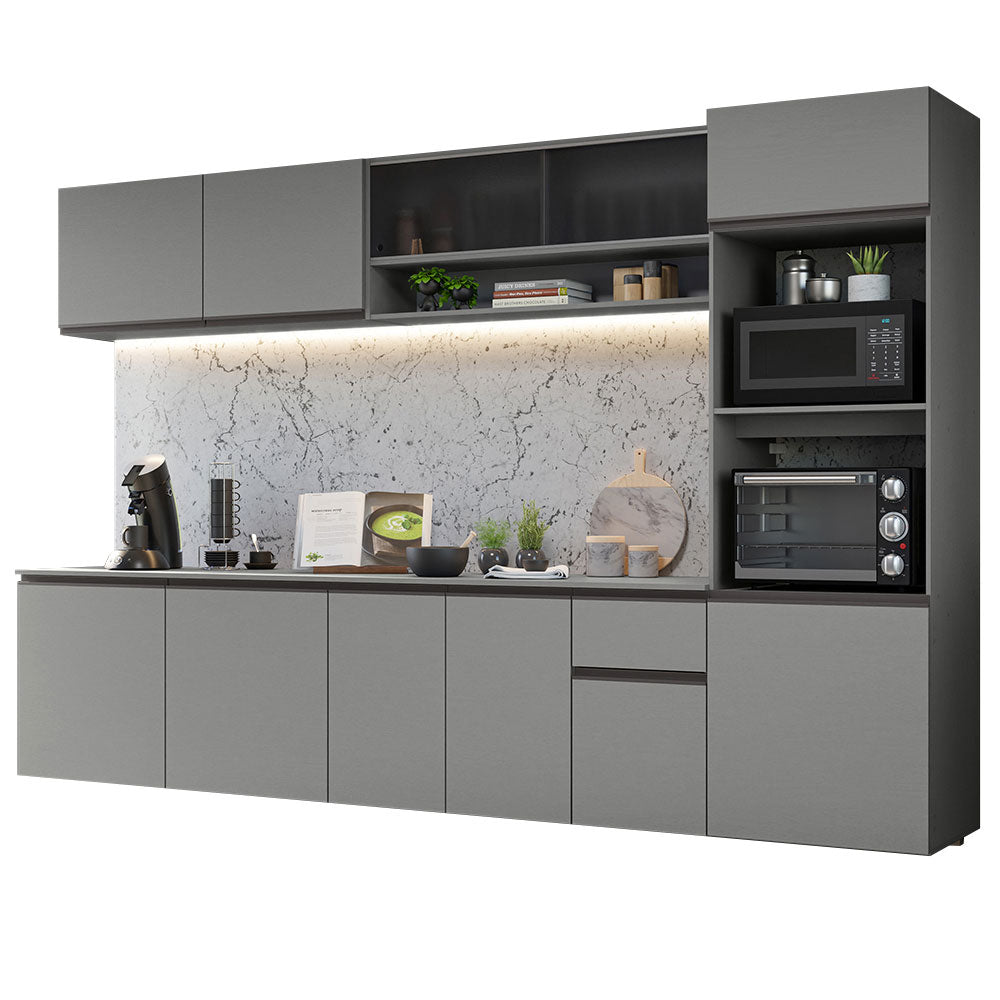 Armário de Cozinha Completa Suspenso 300cm Cinza Nice Madesa 04
