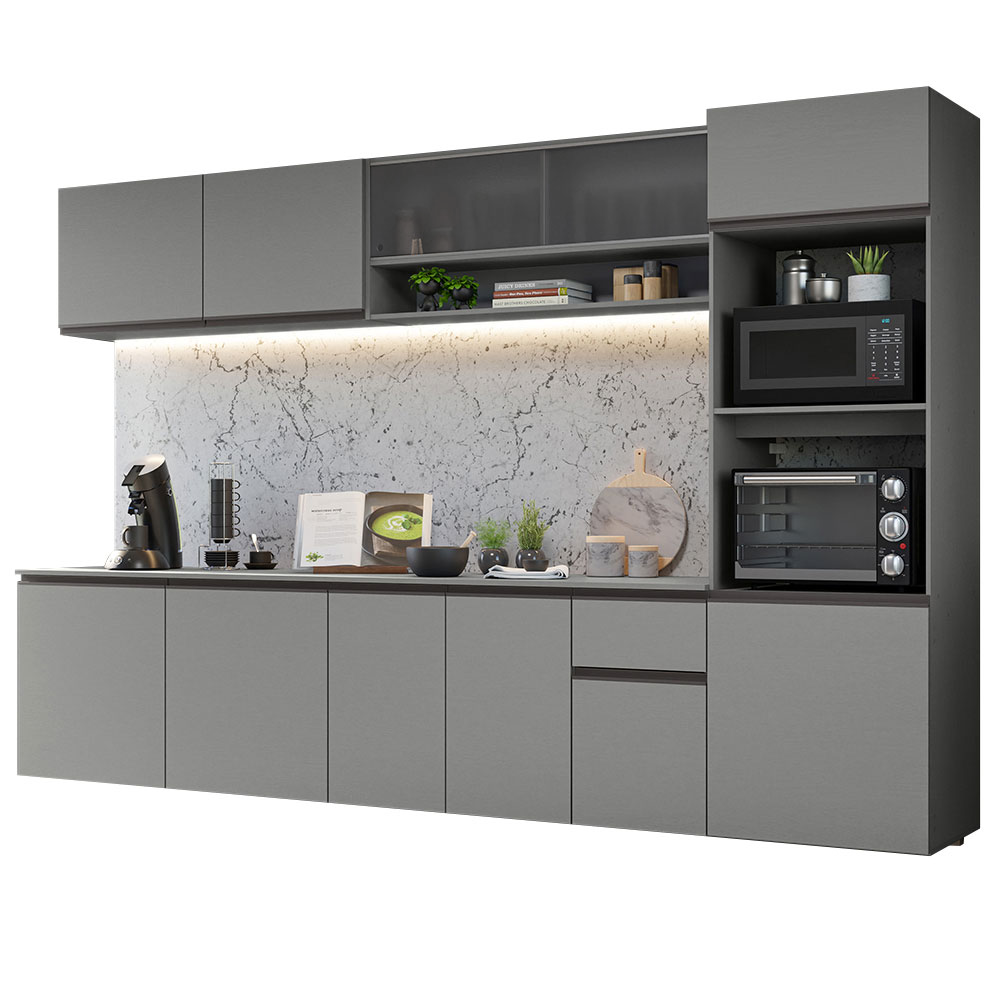 Armário de Cozinha Completa Suspenso 300cm Cinza Nice Madesa 04