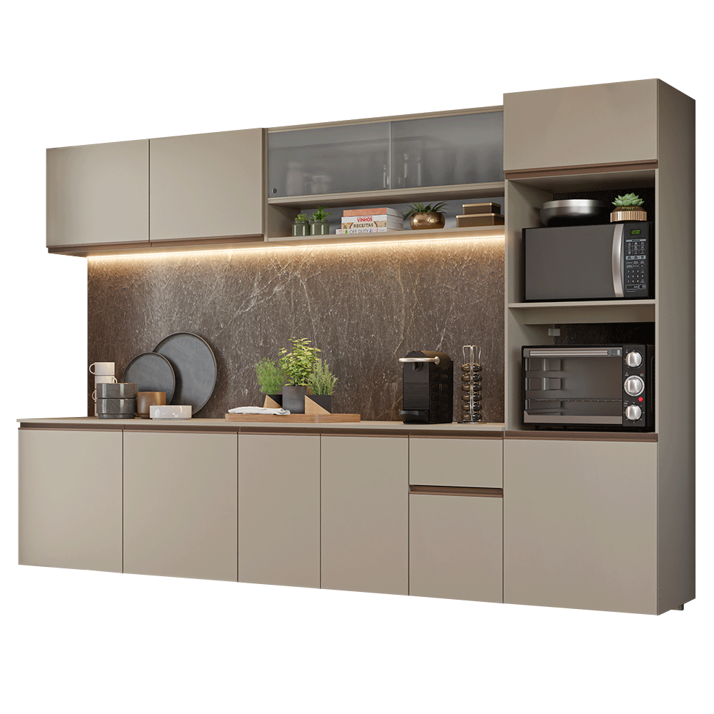 Armário de Cozinha Completa 300 cm Suspenso Crema Nice Madesa 04