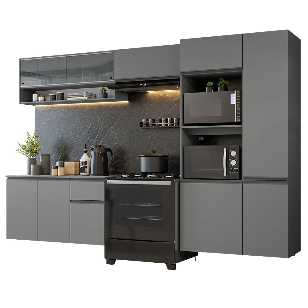 Armário de Cozinha Completa Suspenso 300cm Cinza Nice Madesa 07