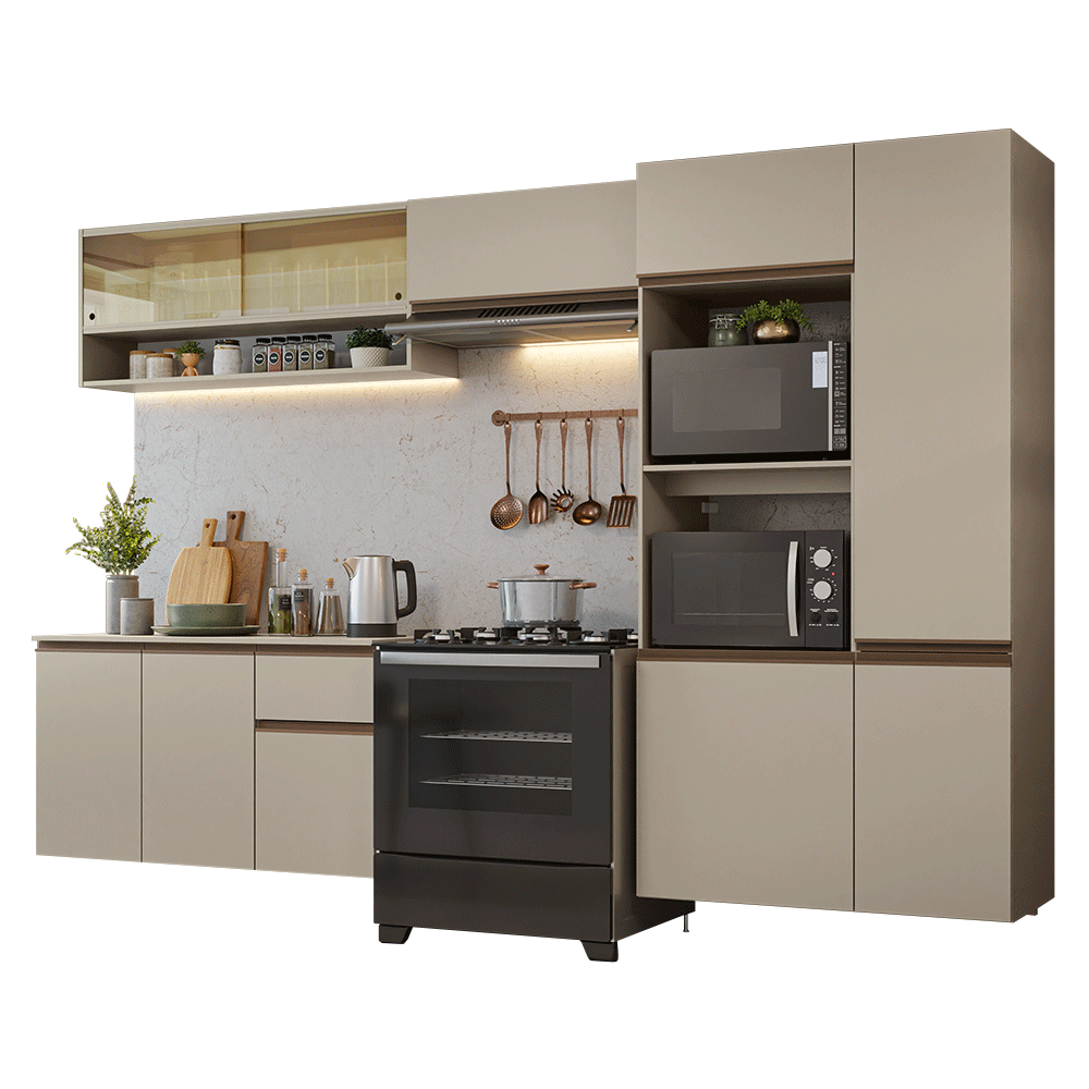 Armário de Cozinha Completa 300 cm Suspenso Crema Nice Madesa 07