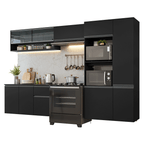 Armário de Cozinha Completa 300 cm Suspenso Preto Nice Madesa 07