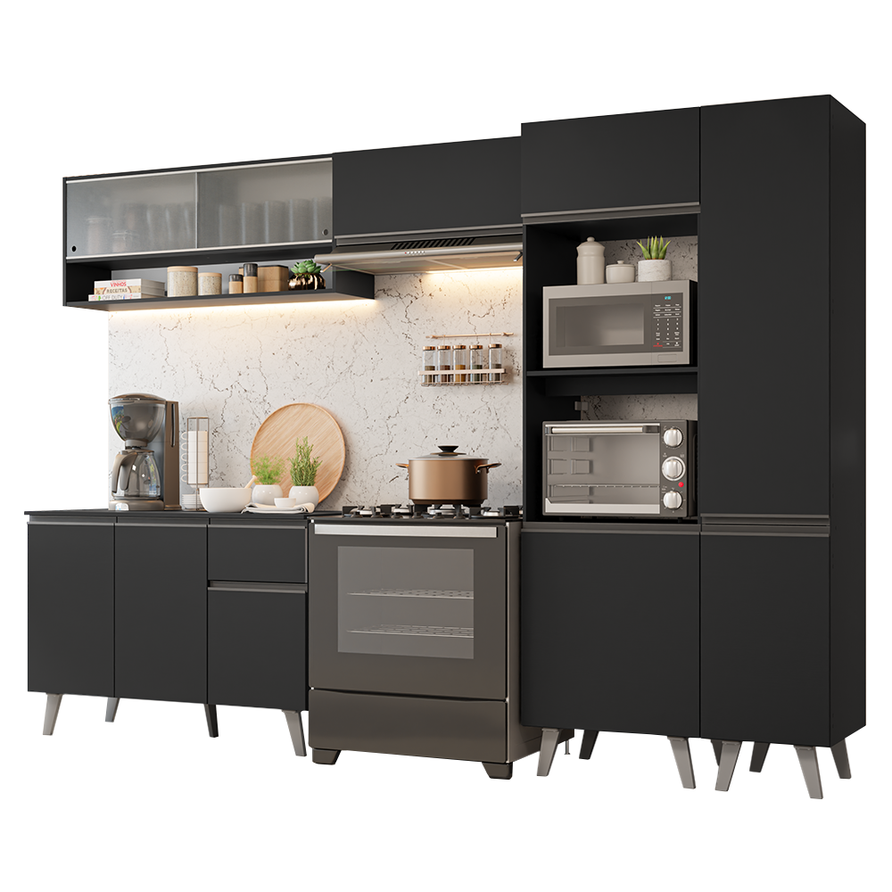 Armário de Cozinha Completa 300 cm Preto Nice Madesa 08