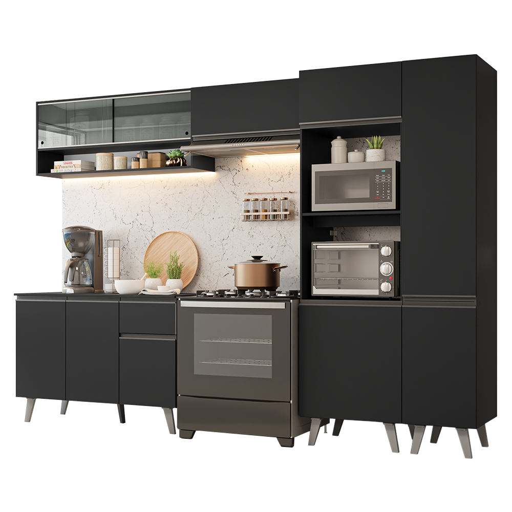 Armário de Cozinha Completa 300 cm Preto Nice Madesa 09