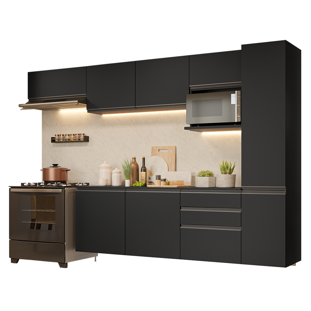 Armário de Cozinha Completa 300 cm Suspenso Preto Nice Madesa 10
