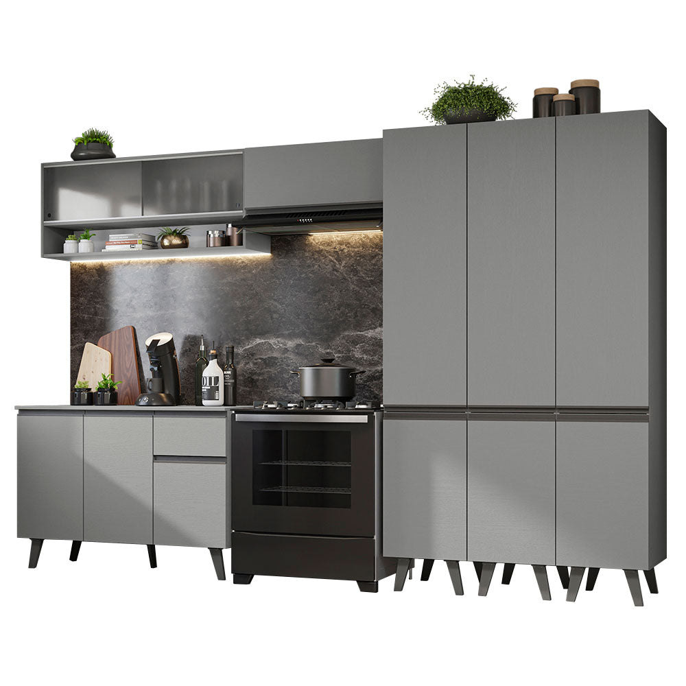 Armário de Cozinha Completa 320cm Cinza Nice Madesa 03
