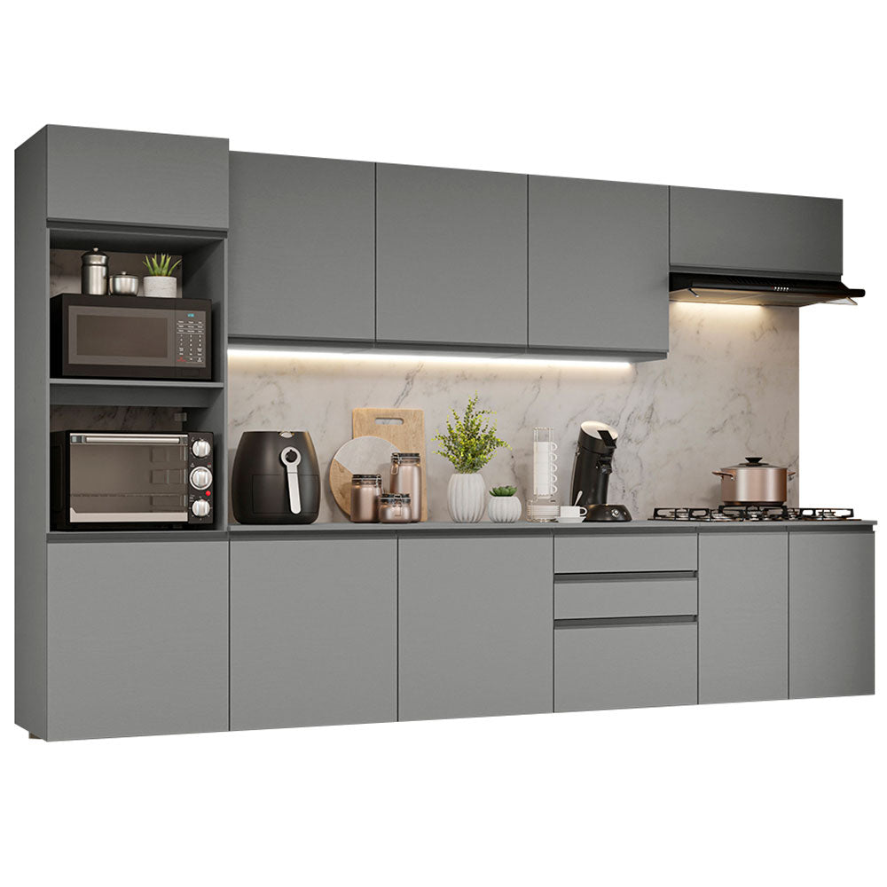 Armário de Cozinha Completa Suspenso 320cm Cinza Nice Madesa 07
