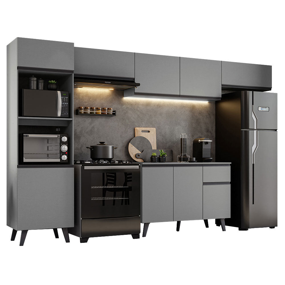 Armário de Cozinha Completa 340cm Cinza Nice Madesa 01