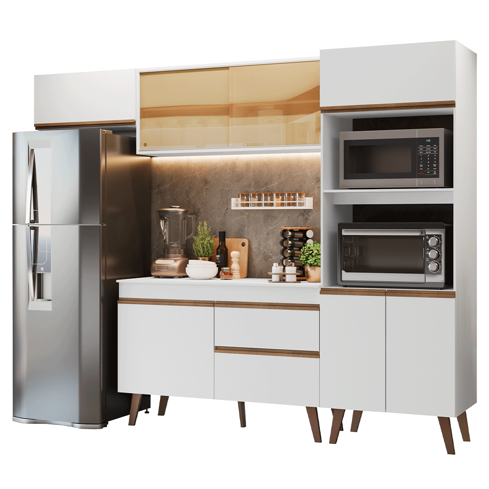 Armário de Cozinha Completa 260 cm Branco Pieta Madesa 01