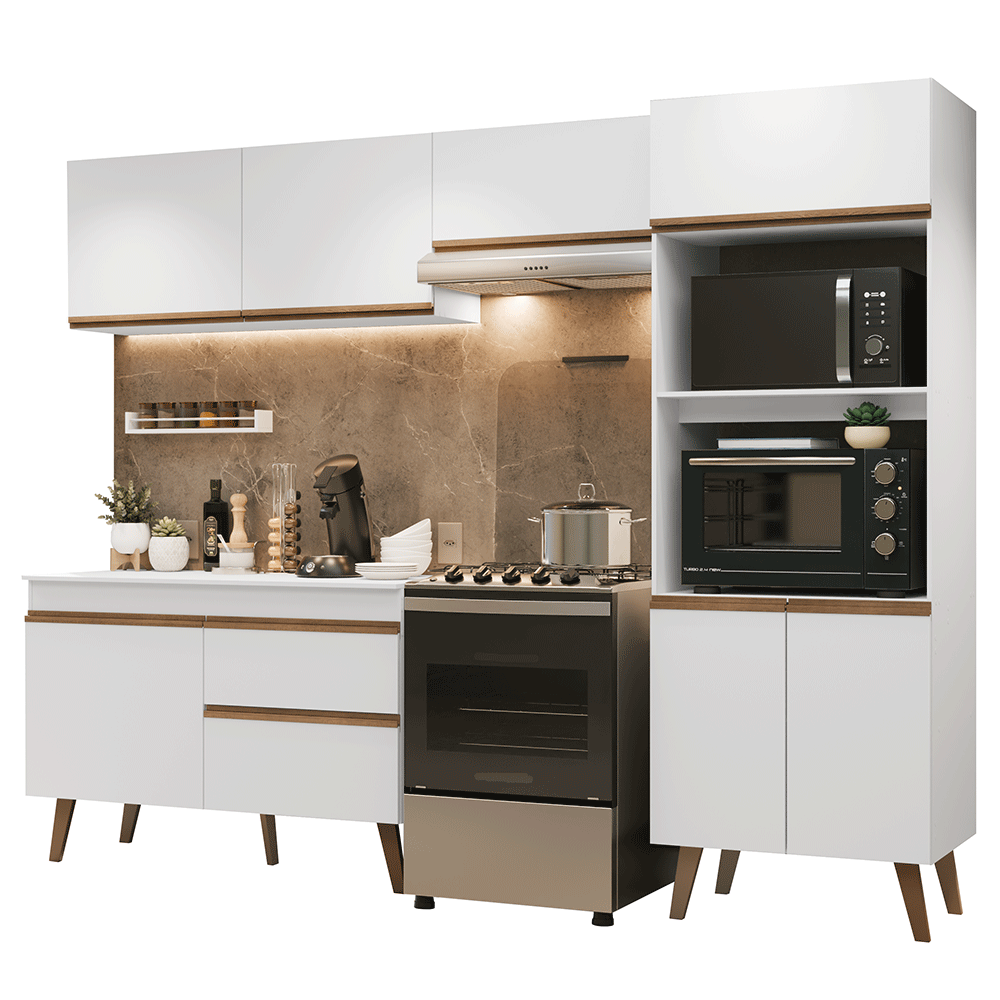 Armário de Cozinha Completa 260 cm Branco Pieta Madesa 02