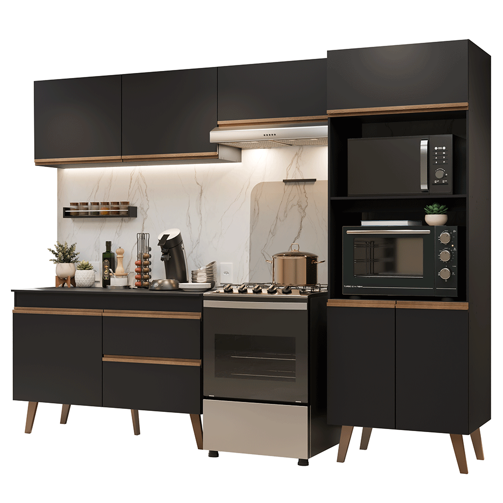 Armário de Cozinha Completa 260 cm Preto Pieta Madesa 02