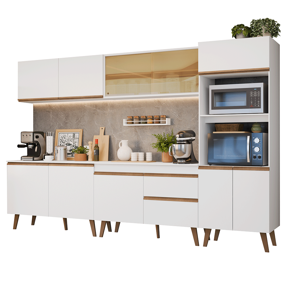 Armário de Cozinha Completa 310 cm Branco Pieta Madesa 01