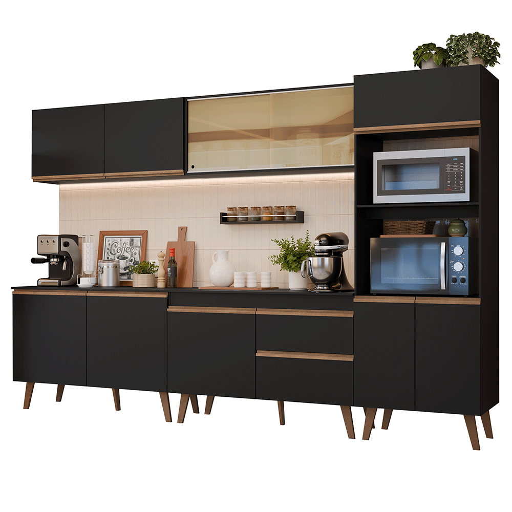 Armário de Cozinha Completa 310 cm Preto Pieta Madesa 01
