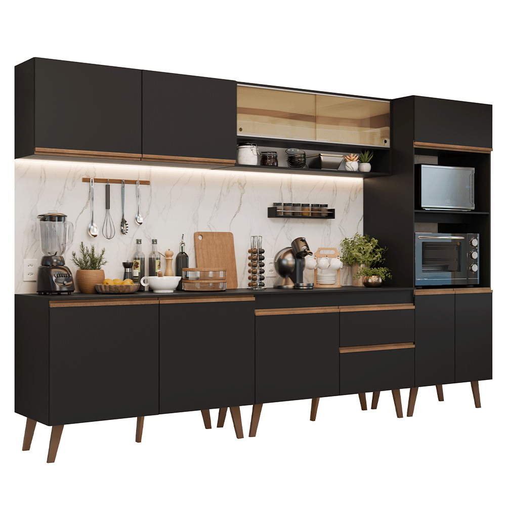 Armário de Cozinha Completa 310 cm Preto Pieta Madesa 02