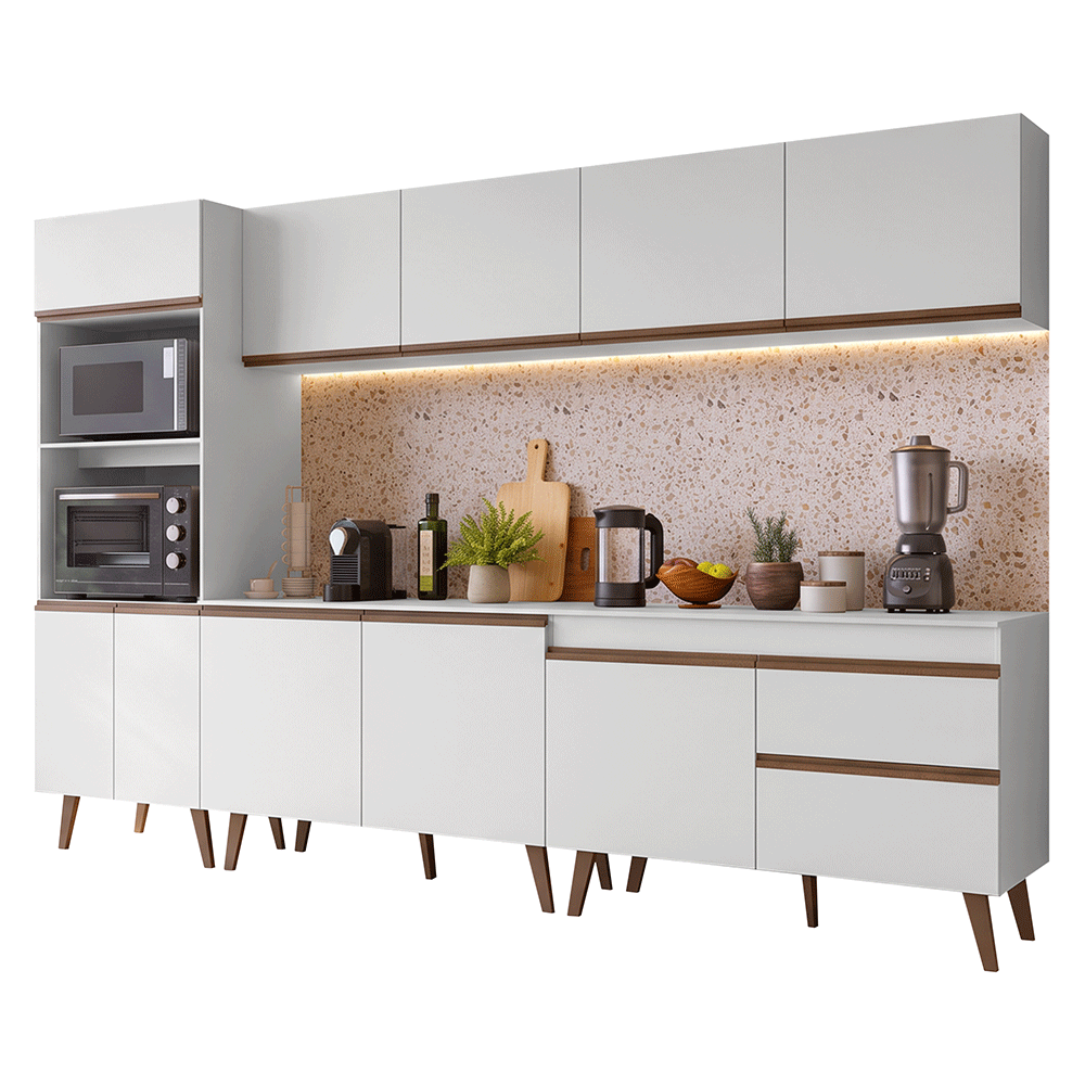 Armário de Cozinha Completa 310 cm Branco Pieta Madesa 03