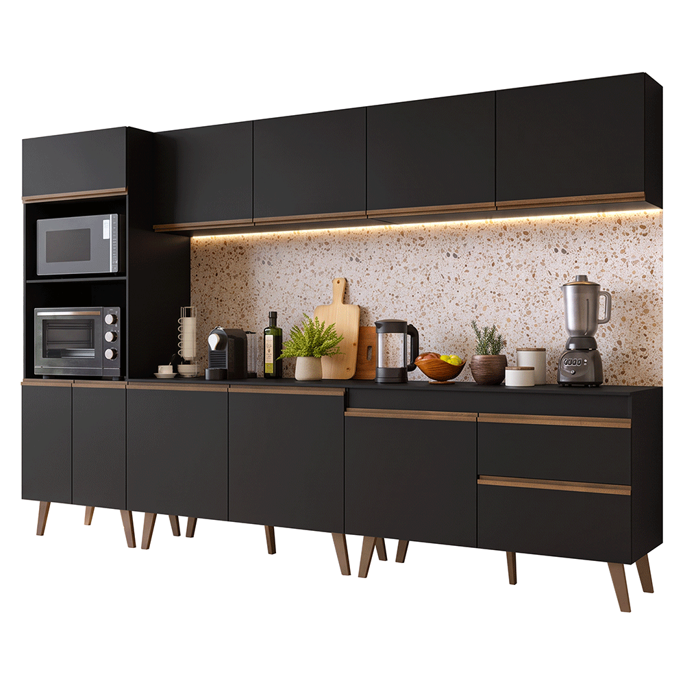 Armário de Cozinha Completa 310 cm Preto Pieta Madesa 03