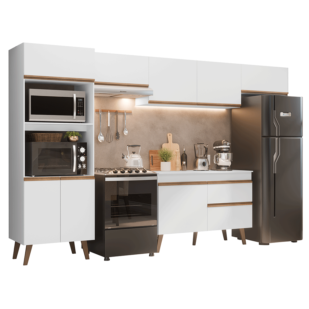 Armário de Cozinha Completa 330 cm Branco Pieta Madesa 01