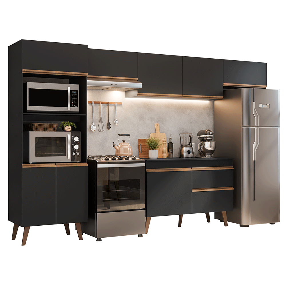 Armário de Cozinha Completa 330 cm Preto Pieta Madesa 01