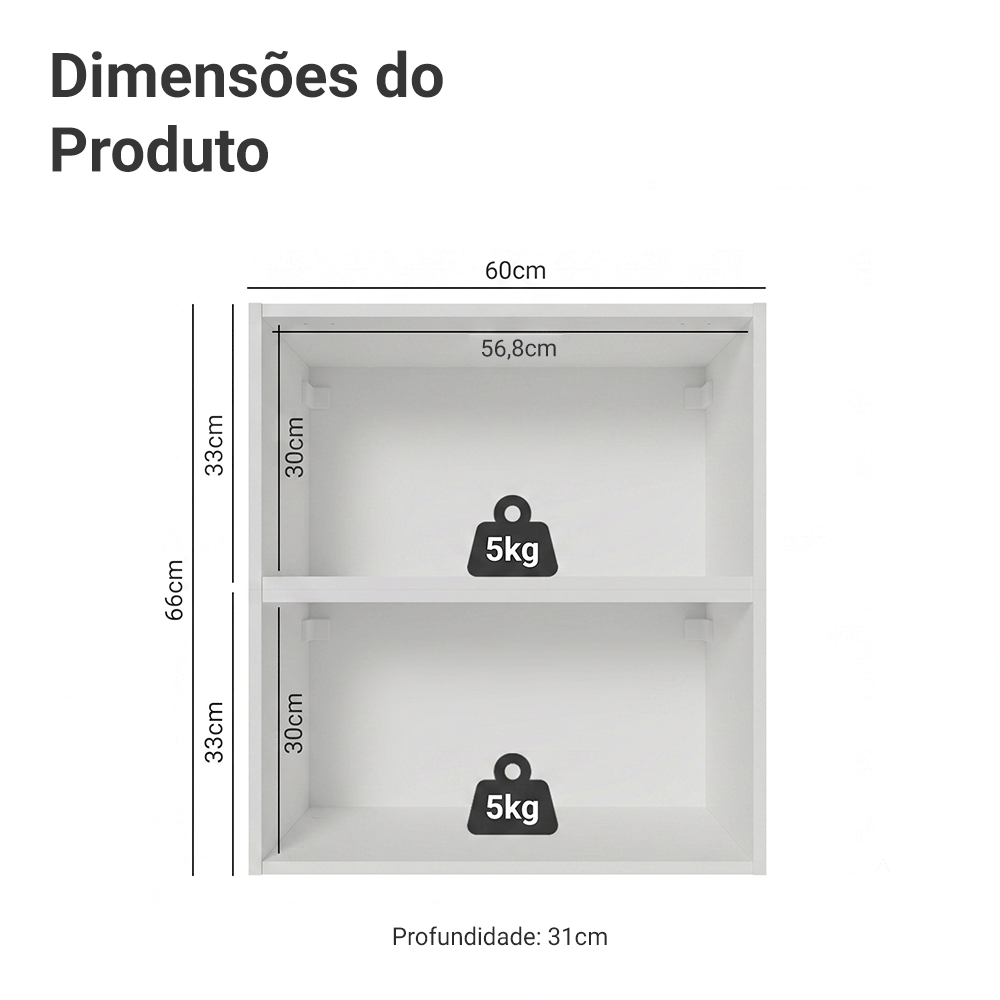 Kit 2 Armários Aéreos de Cozinha 60 cm Branco/Preto Vidro Reflecta Bronze Vinil Madesa
