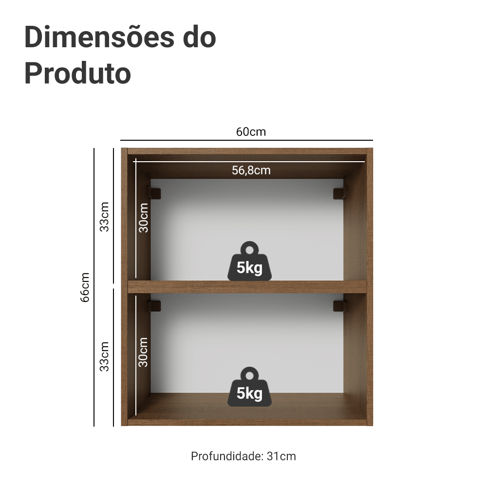 Kit 2 Armários Aéreos de Cozinha 60 cm Rustic/Preto Vidro Reflecta Bronze Vinil Madesa