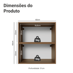 Kit 2 Armários Aéreos de Cozinha 60 cm Rustic/Preto Vidro Reflecta Bronze Vinil Madesa