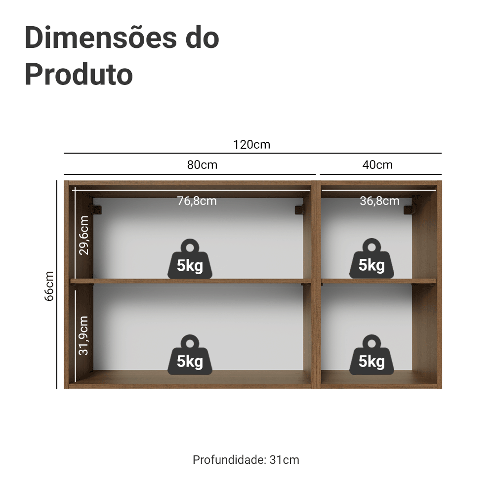 Kit 2 Armários Aéreos de Cozinha 3 Portas 120 cm Rustic/Preto Vidro Reflecta Bronze Vinil Madesa