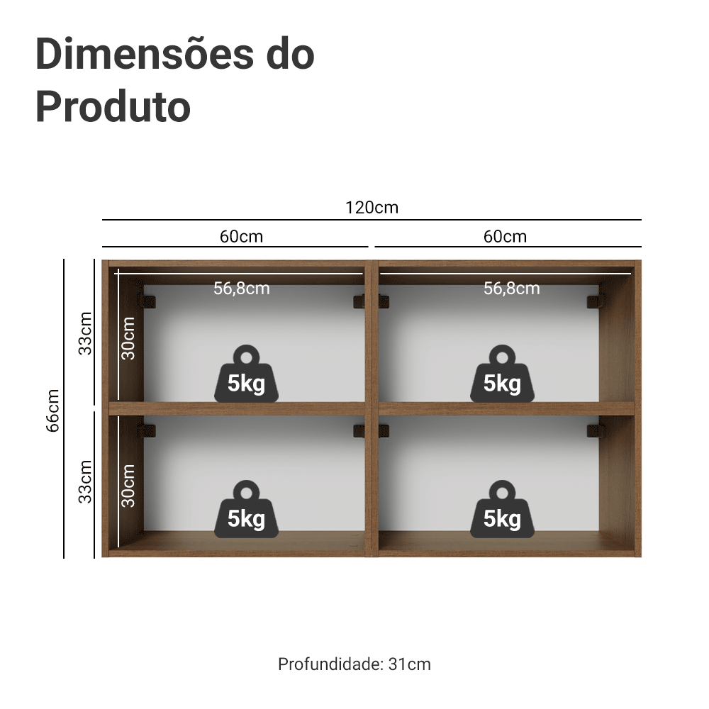Kit 4 Armários Aéreos de Cozinha 120 cm Rustic/Preto Vidro Reflecta Bronze Vinil Madesa