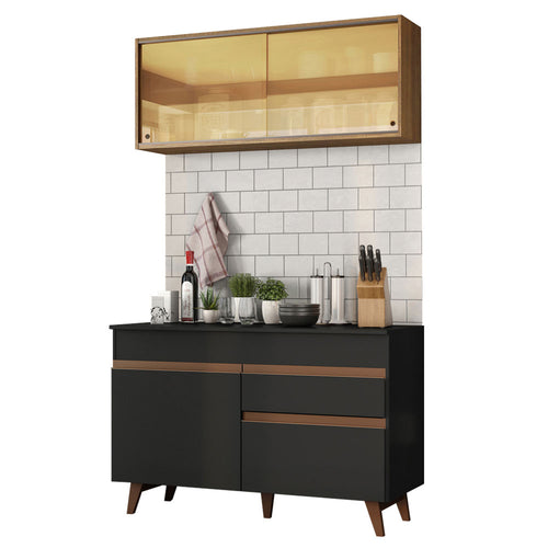 Armário de Cozinha Compacta 120cm Preto/Rustic Reims Madesa 01