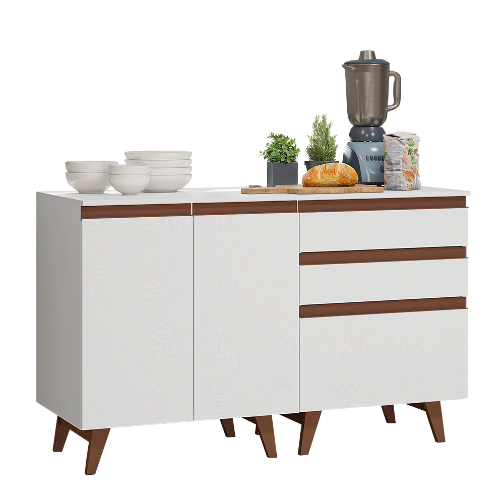 Kit com Dois Balcões de Cozinha 2 Portas 3 Gavetas (com tampo) Branco Reims Madesa