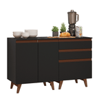 Kit com Dois Balcões de Cozinha 2 Portas 3 Gavetas (com tampo) Preto Reims Madesa