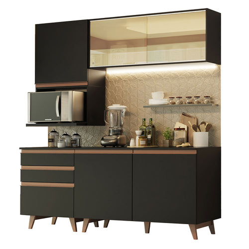 Armário de Cozinha Compacta 180cm Preto Reims Madesa 01
