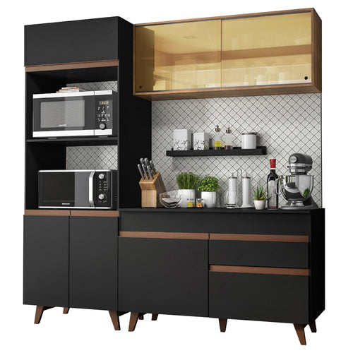 Armário de Cozinha Compacta 190cm Preto/Rustic Reims Madesa 02