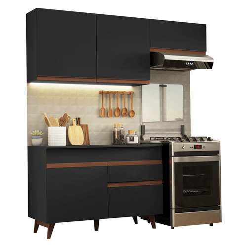 Armário de Cozinha Compacta 190cm Preto Reims Madesa 04
