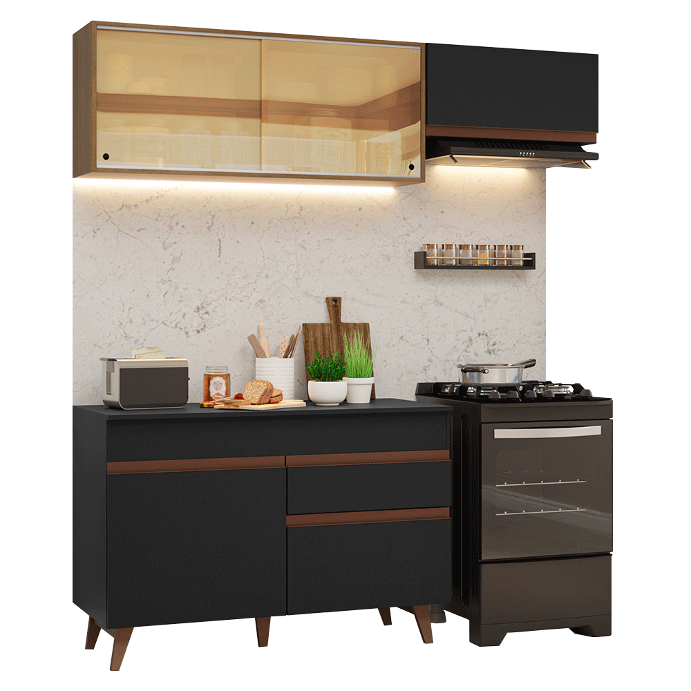 Armário de Cozinha Compacta 190cm Preto/Rustic Reims Madesa 05