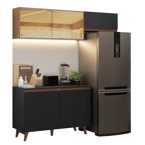 Armário de Cozinha Compacta 190cm Preto/Rustic Reims Madesa 09