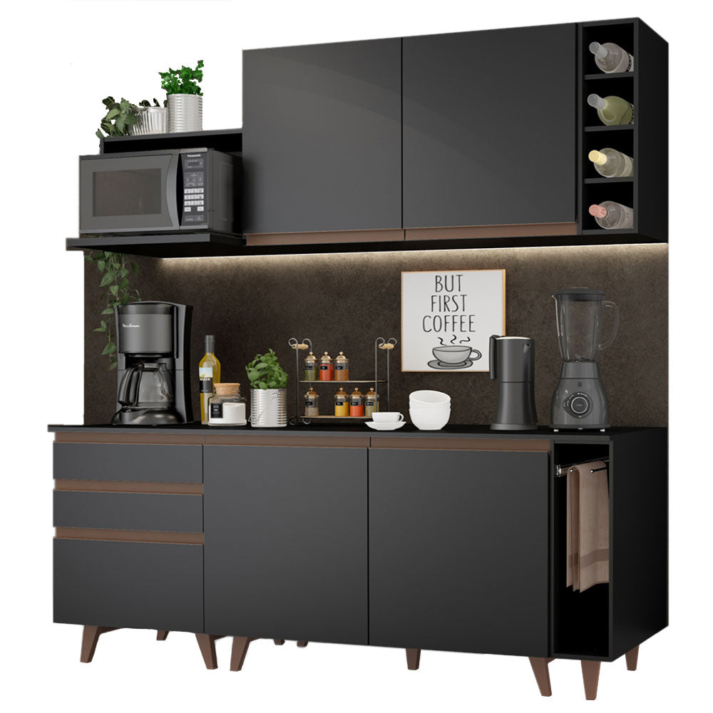 Armário de Cozinha Compacta 200cm Preto Reims Madesa 01