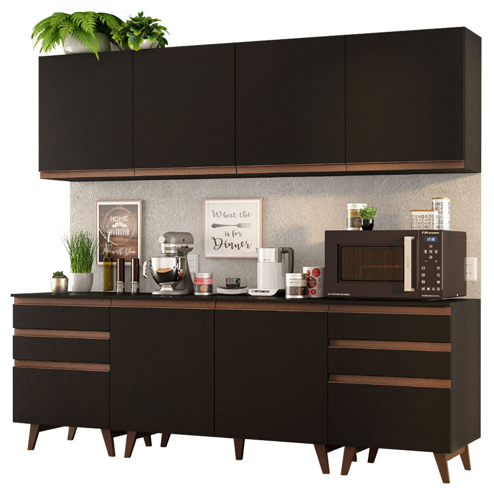 Armário de Cozinha Completa 240cm Preto/Rustic Reims Madesa 02