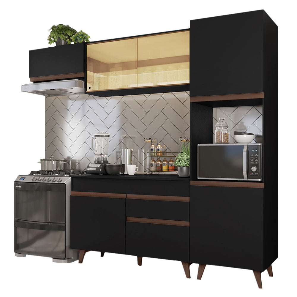 Armário de Cozinha Completa 250cm Preto Reims Madesa 03