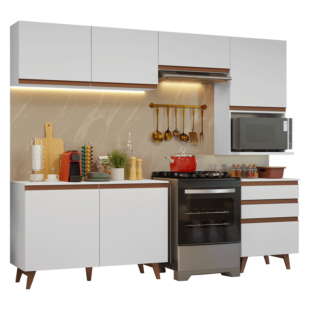 Armário de Cozinha Completa 250cm Branco Reims Madesa 08