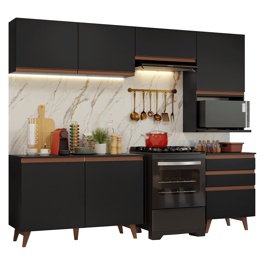 Armário de Cozinha Completa 250cm Preto Reims Madesa 08