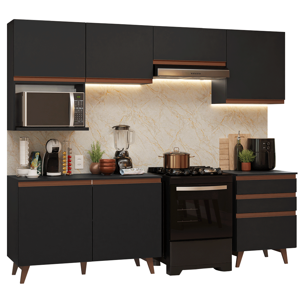 Armário de Cozinha Completa 250cm Preto Reims Madesa 09