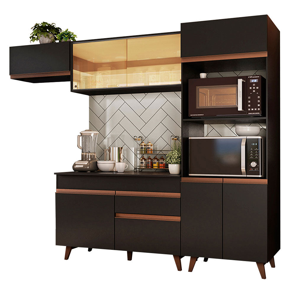 Armário de Cozinha Completa 260cm Preto Reims Madesa 01